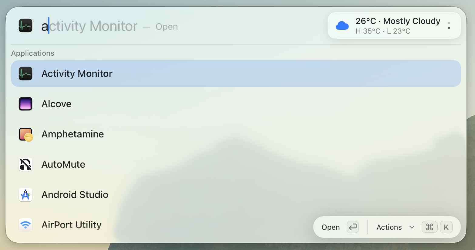 Kepler launcher searching for Activity Monitor